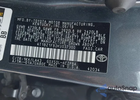 2019 Toyota Avalon Limited from USA, damaged, VIN 4T1BZ1FB2KU037300